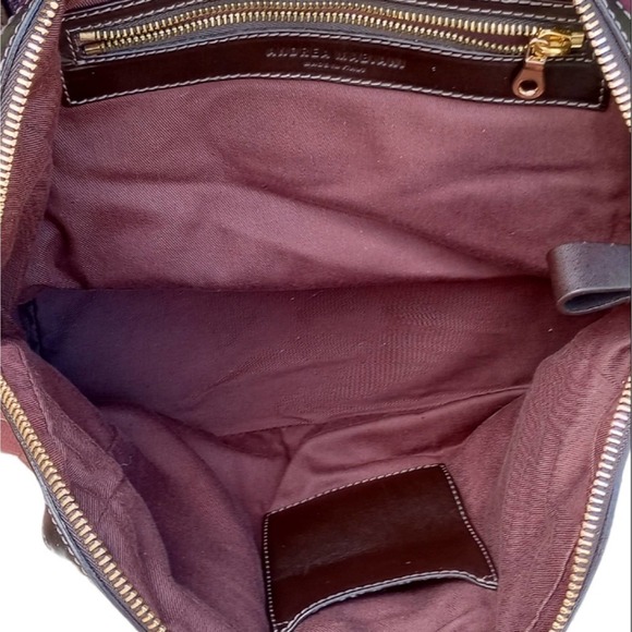 Andrea Mabinai Shoulder Bag Two tone Brown n Burgundy Deep Red Pristine EUC - Picture 9 of 12
